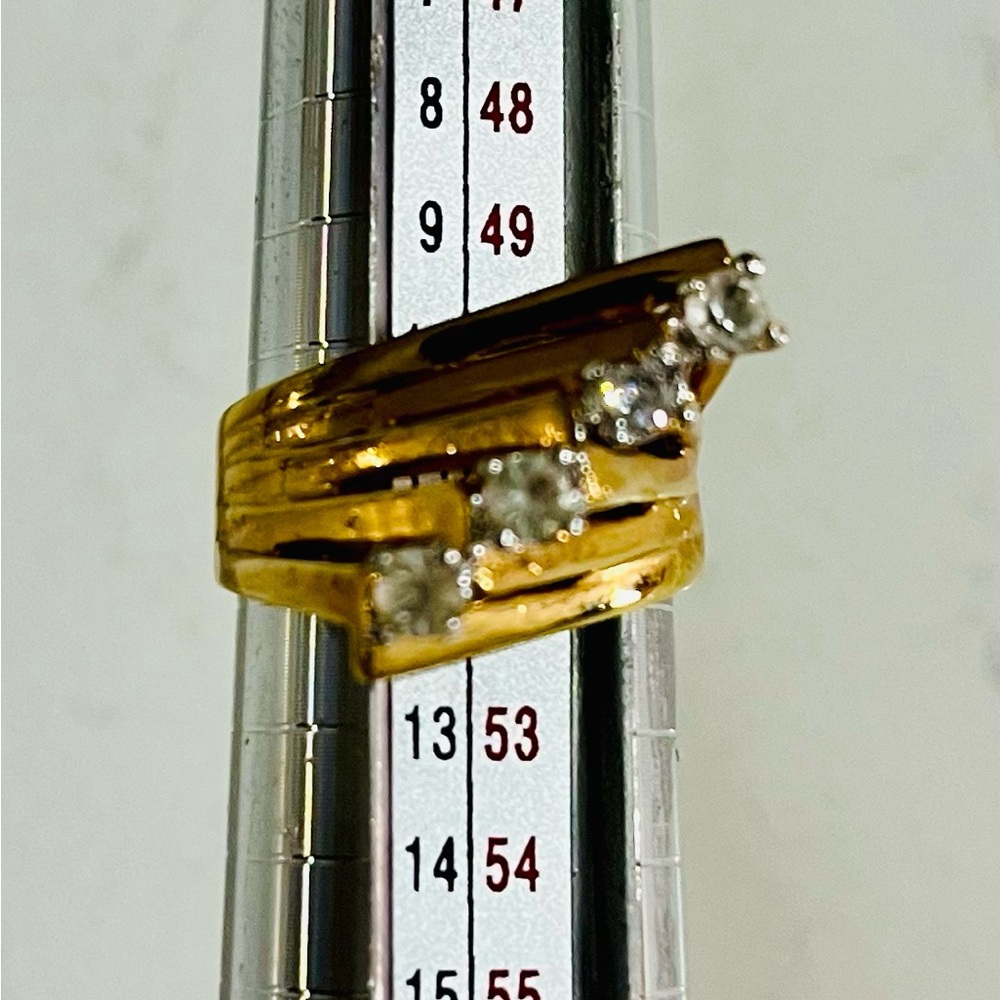 Vintage 1960s Diagonal Multi Stone Ring Gold Tone Size 5.75 - Picture 8 of 12